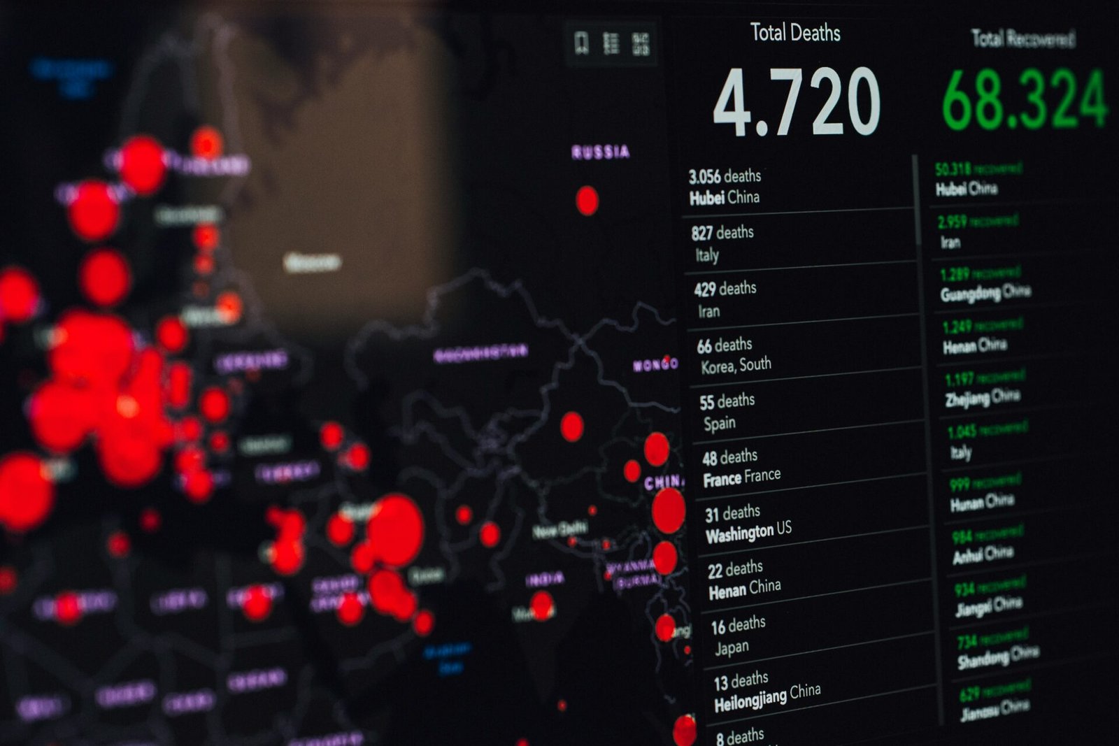 Coronavirus disease outbreak dashboard showing deathtoll